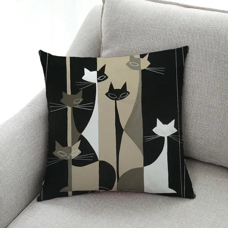 Cat Design Linen Pillowcase