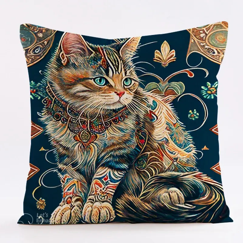 Cat Design Linen Pillowcase