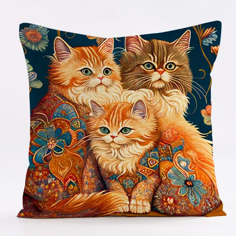 Cat Design Linen Pillowcase