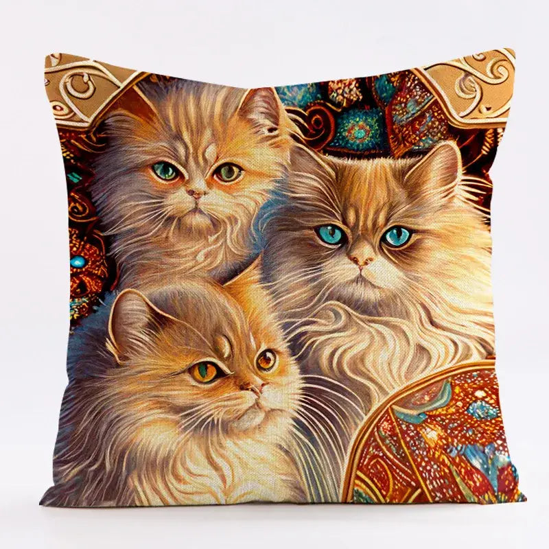 Cat Design Linen Pillowcase