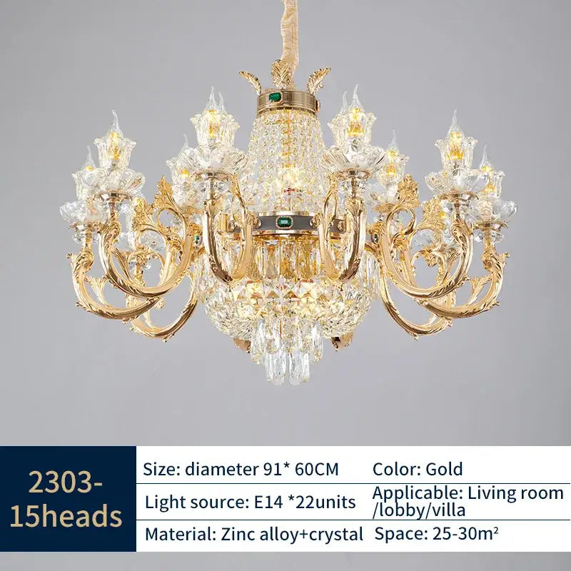 Gold Crystal Dining Chandelier Green Accents