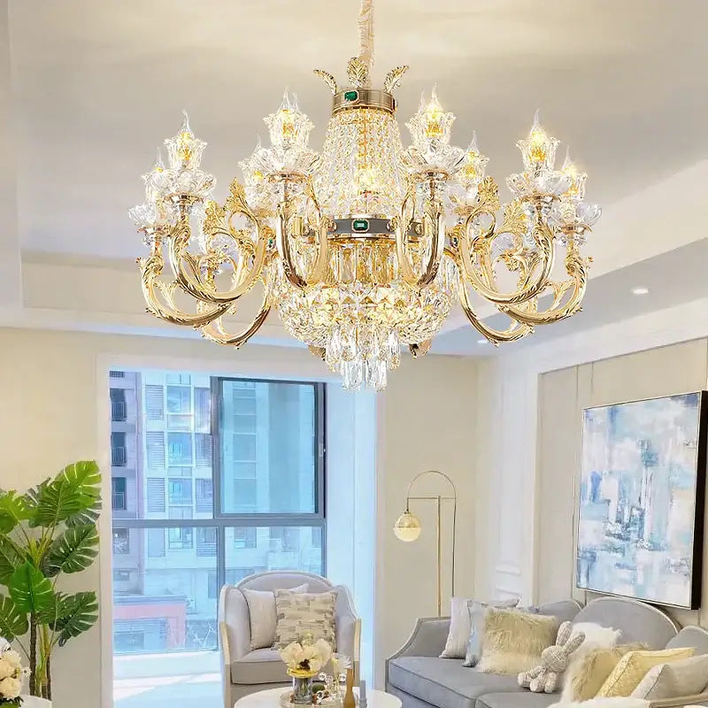 Gold Crystal Dining Chandelier Green Accents