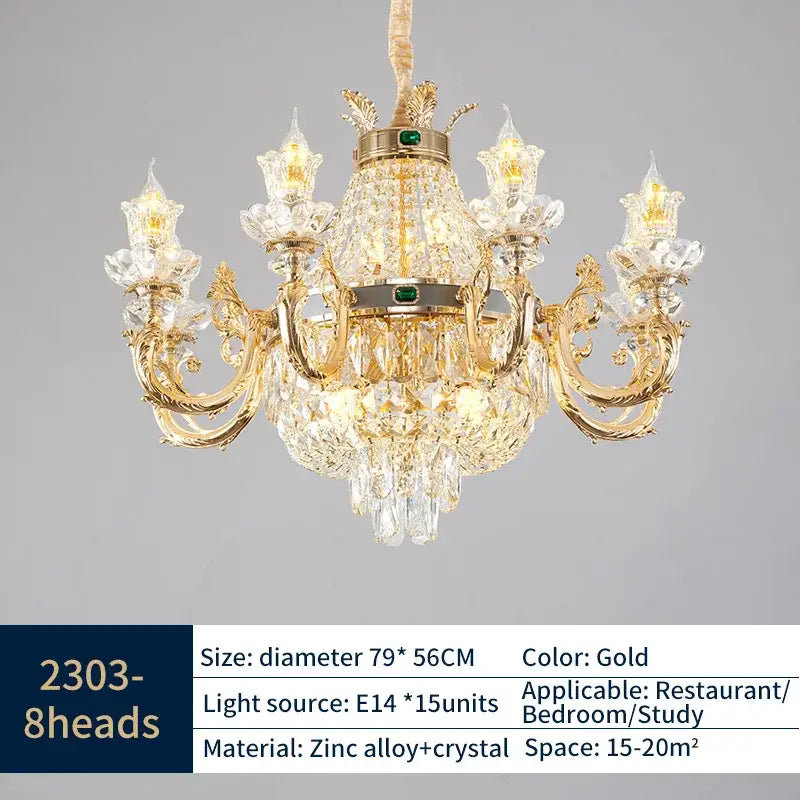Gold Crystal Dining Chandelier Green Accents