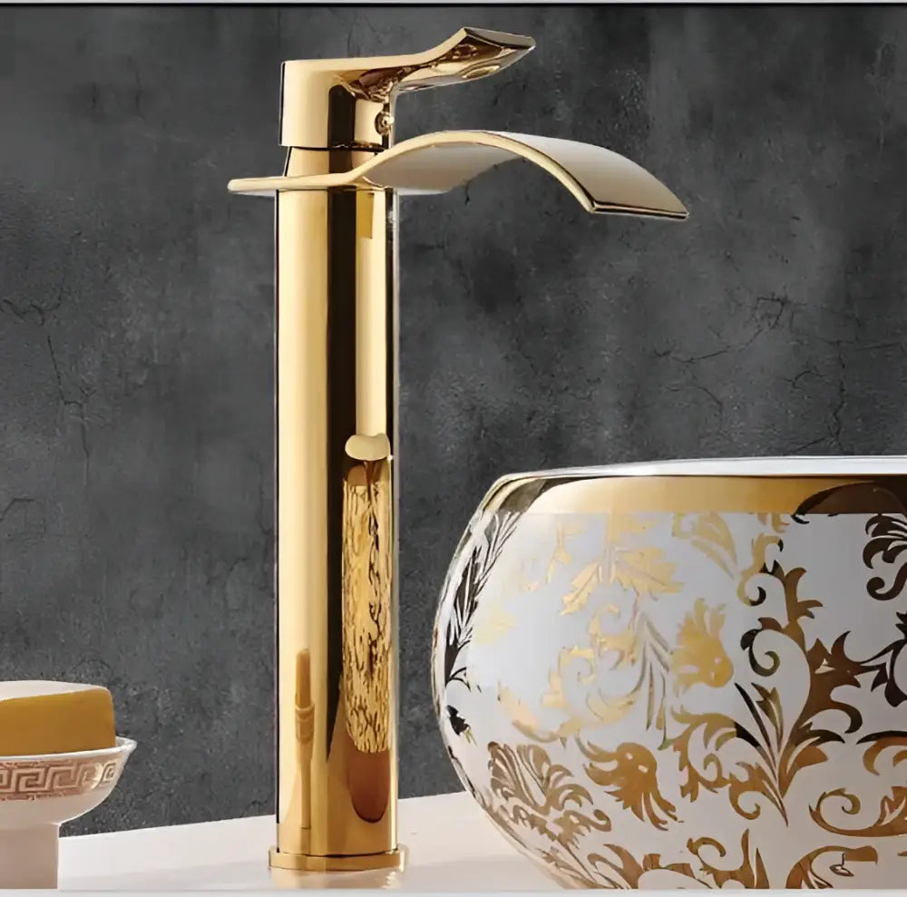 Gold Waterfall Bathroom Faucet Single-Handle