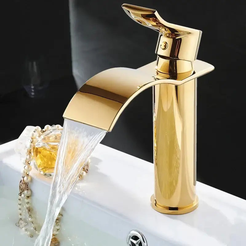 Gold Waterfall Bathroom Faucet Single-Handle