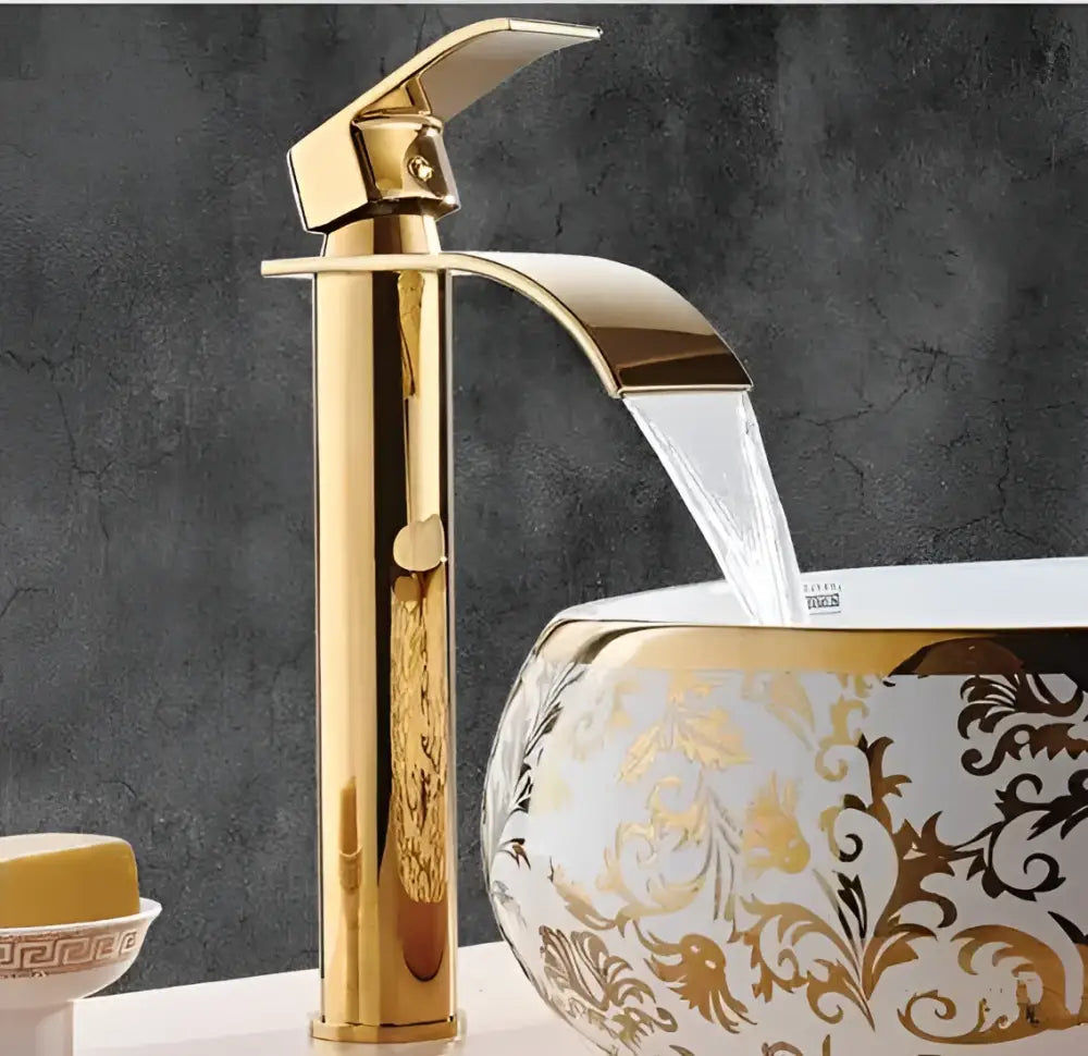 Gold Waterfall Bathroom Faucet Single-Handle
