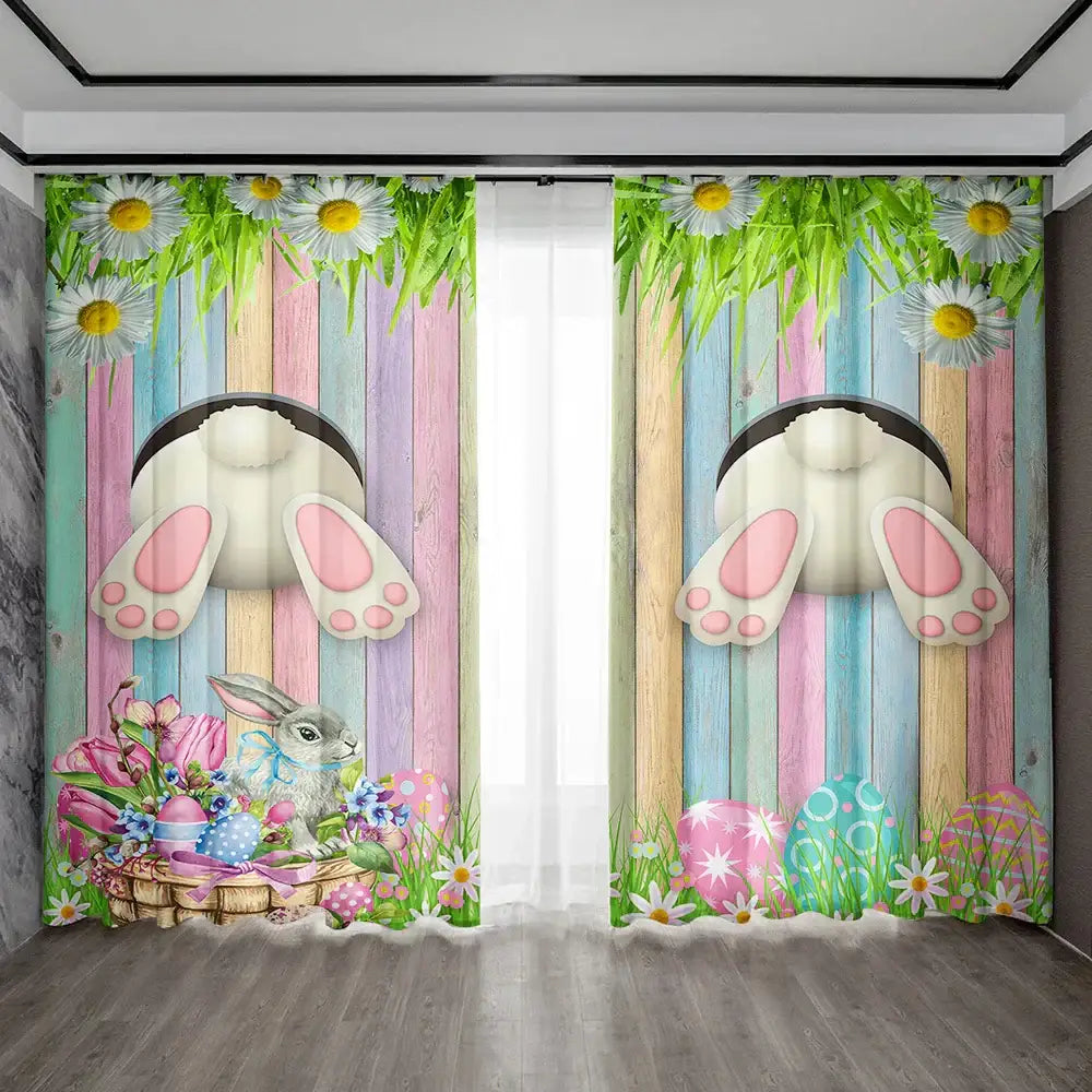 Pastel Bunny Easter Curtains