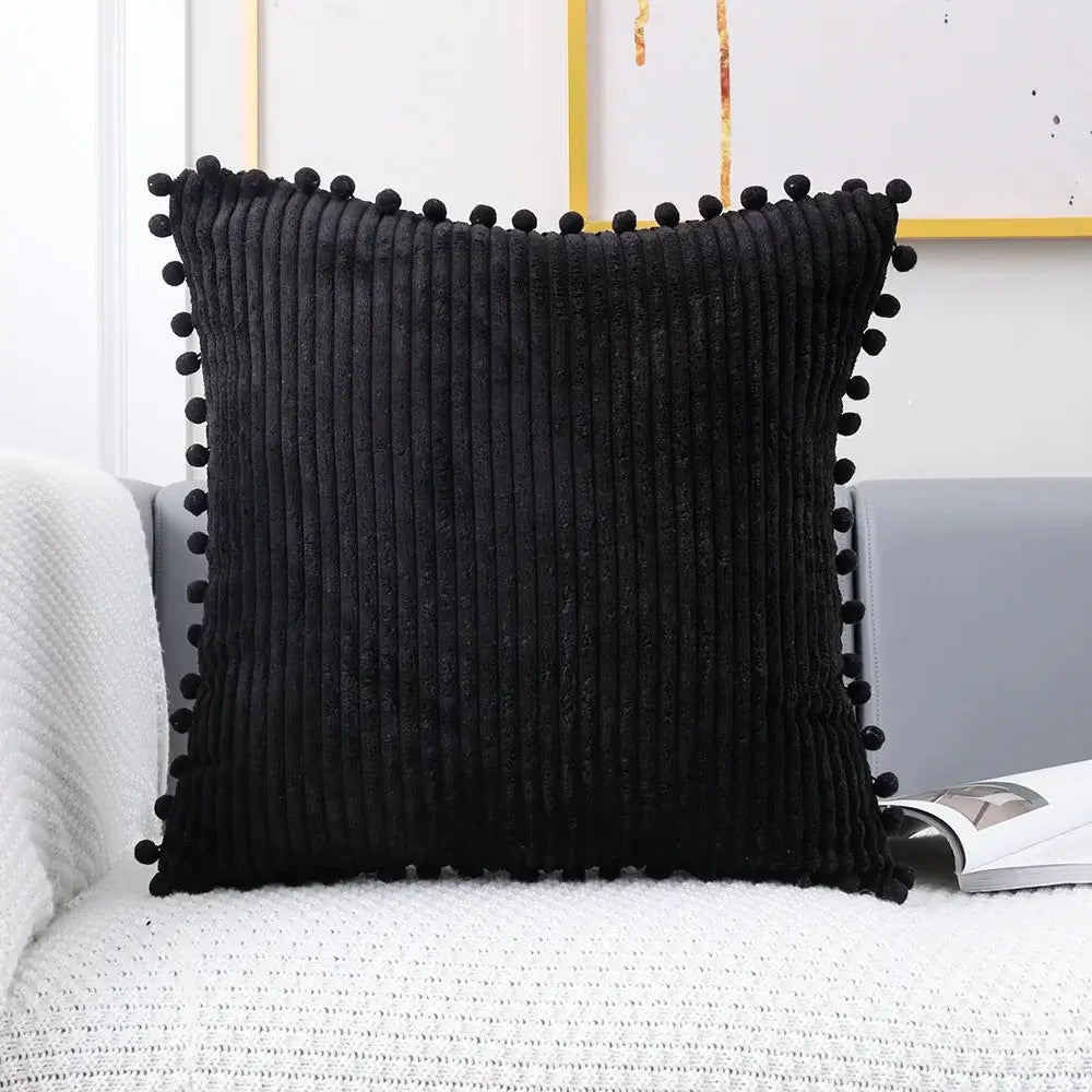 Corduroy Pompom Cushion Cover