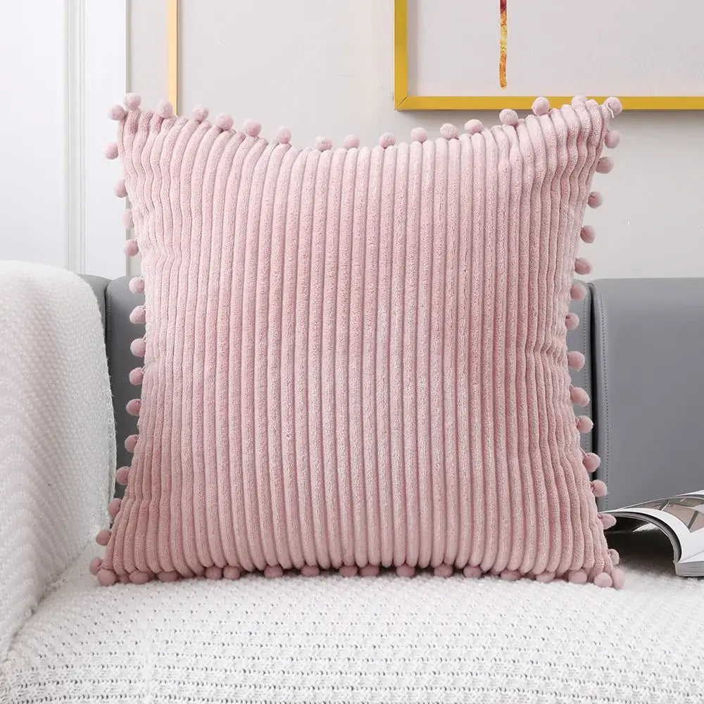 Corduroy Pompom Cushion Cover