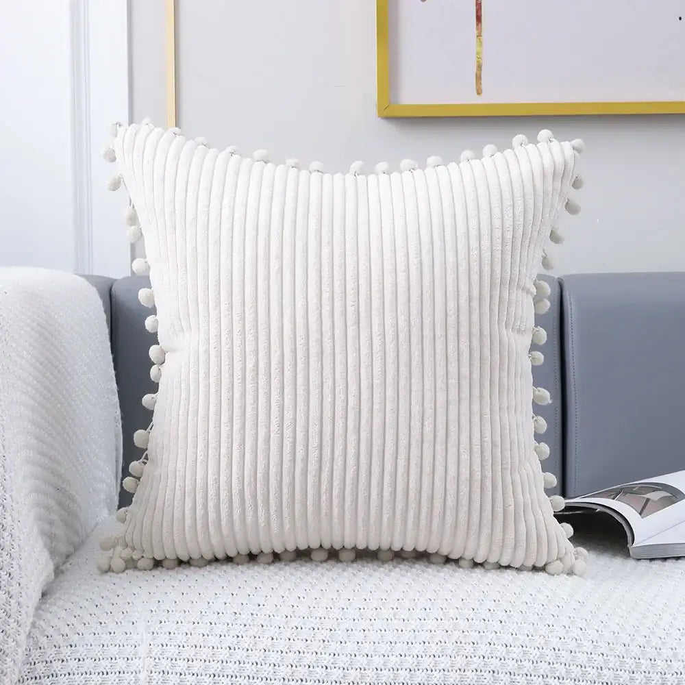 Corduroy Pompom Cushion Cover