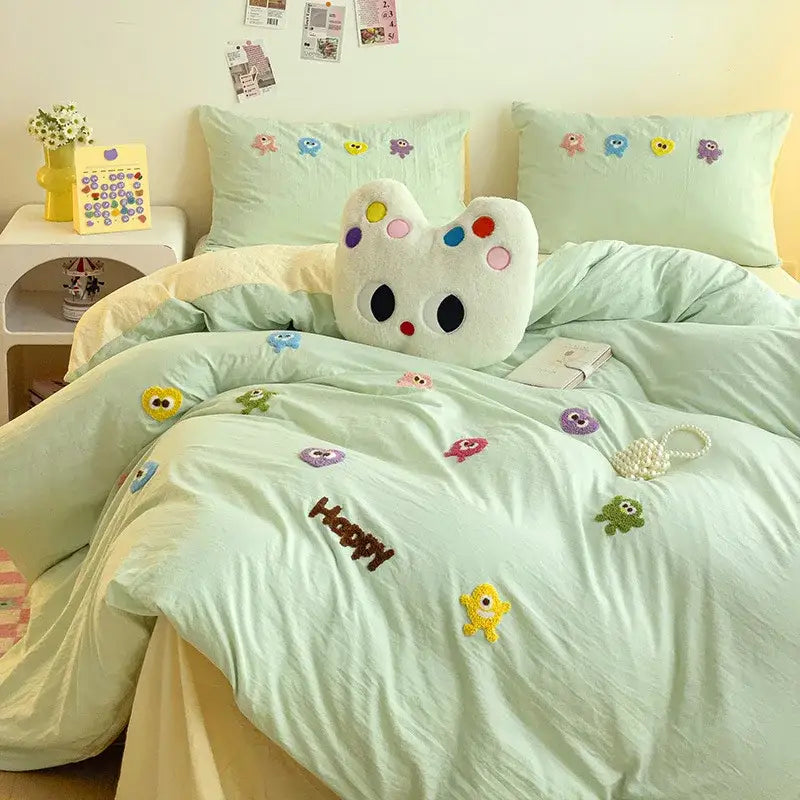 Green Embroidery Cotton Bedding