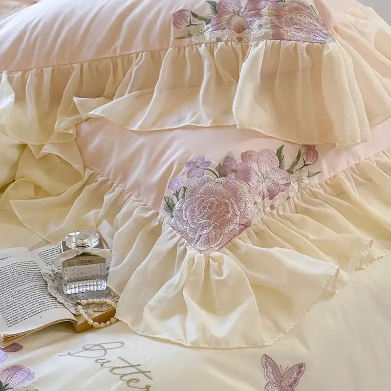 Pink Lace Ruffle Bedding