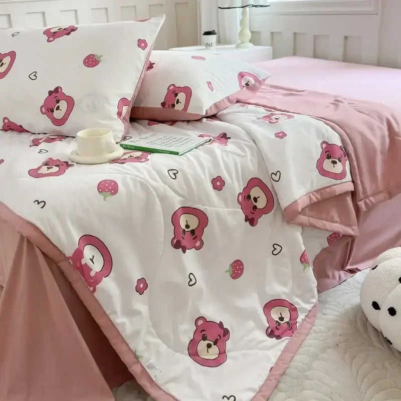 Pink Cartoon Bear Quilt
