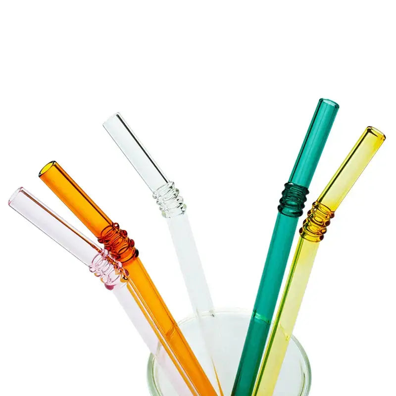 Ridged Glass Straws Set