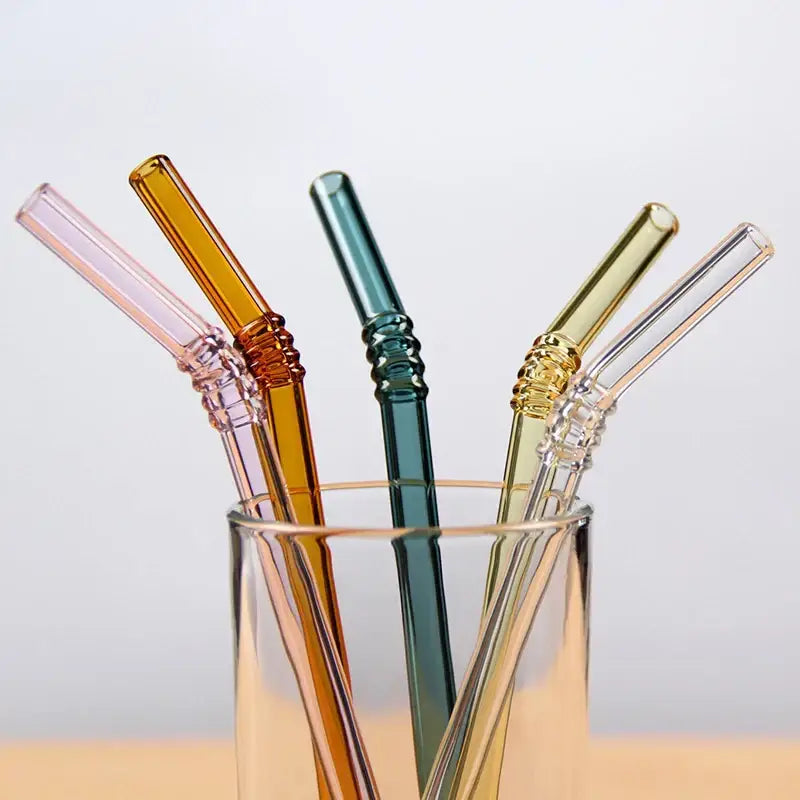 Ridged Glass Straws Set
