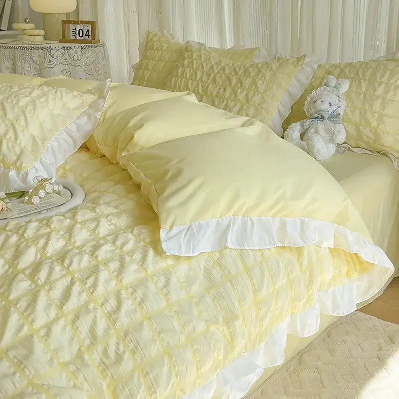 Yellow Cotton Lace Bedding
