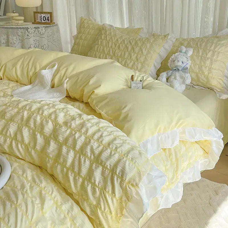 Yellow Cotton Lace Bedding