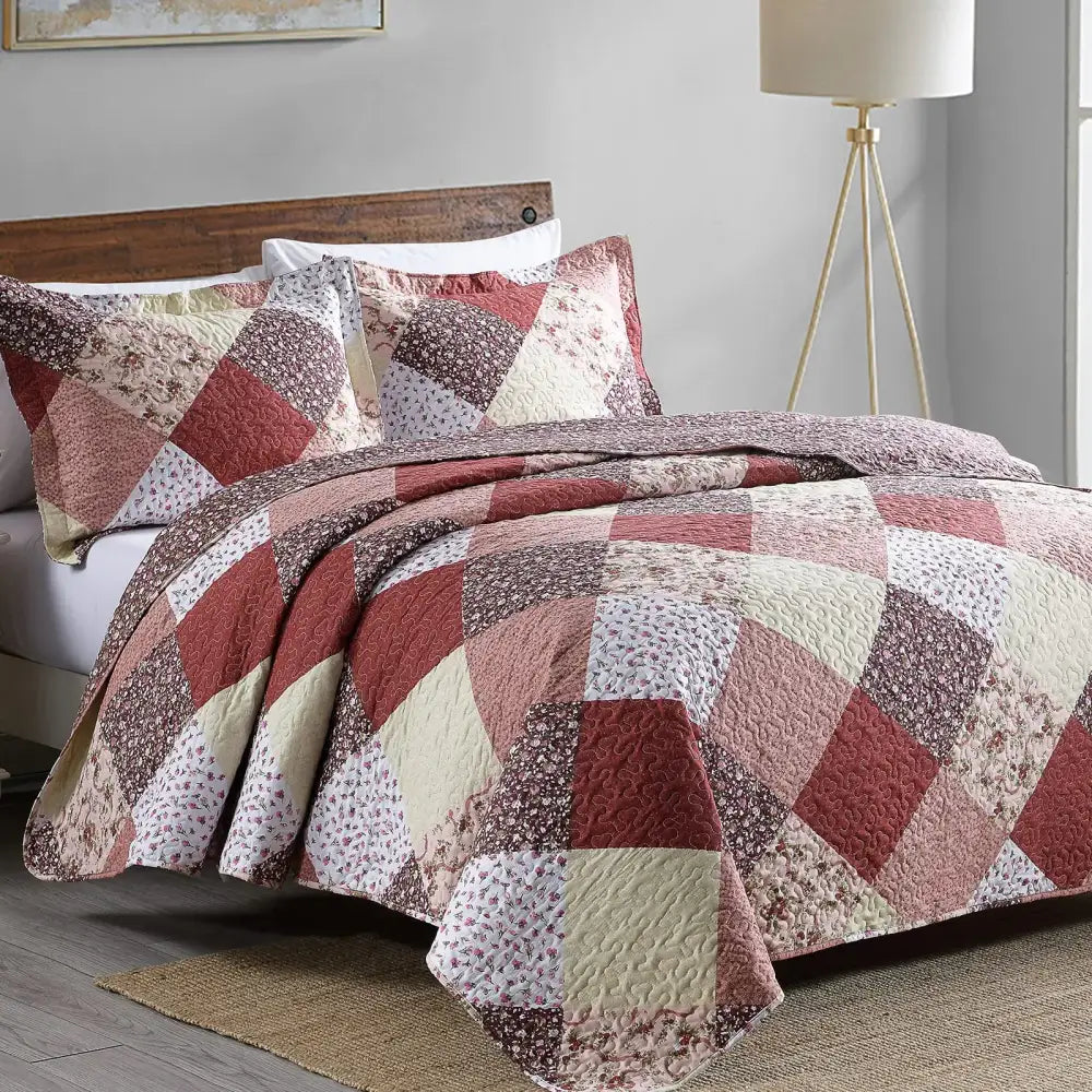 Rust Floral Coverlet Set