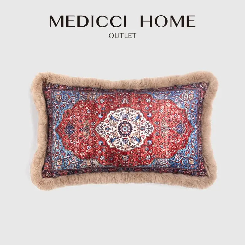 Red Blue Bohemian Lumbar Pillow