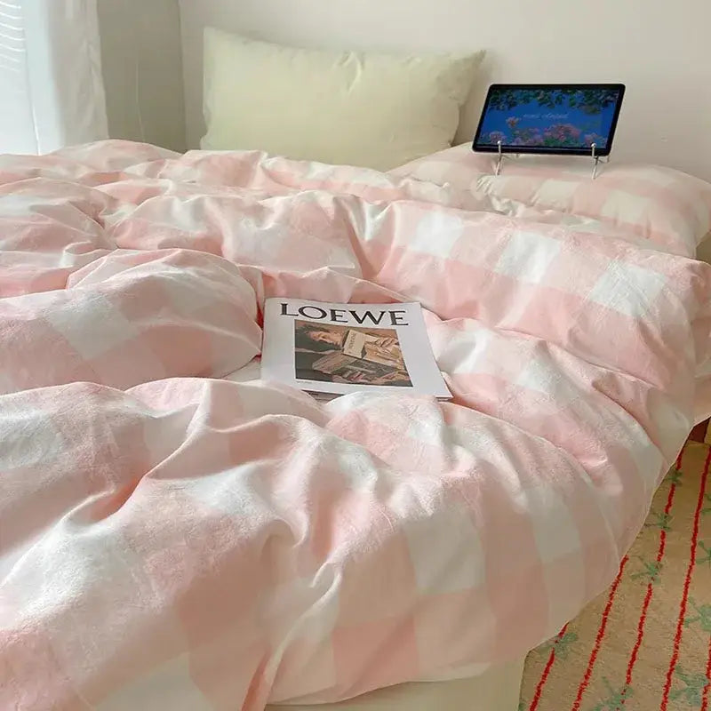 Pink Gingham Cotton Bedding