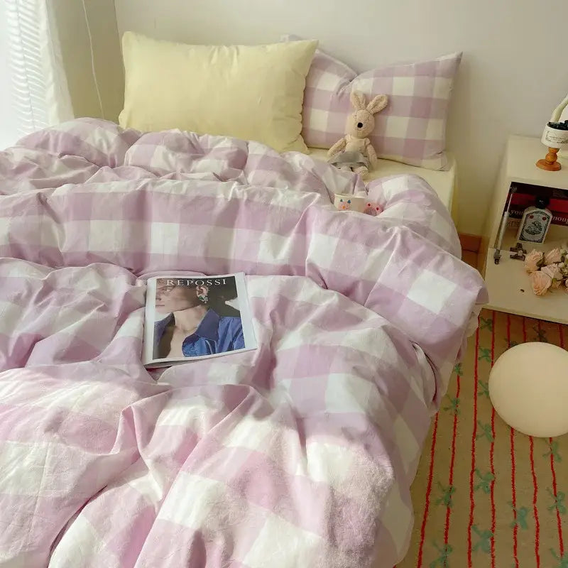 Pink Gingham Cotton Bedding