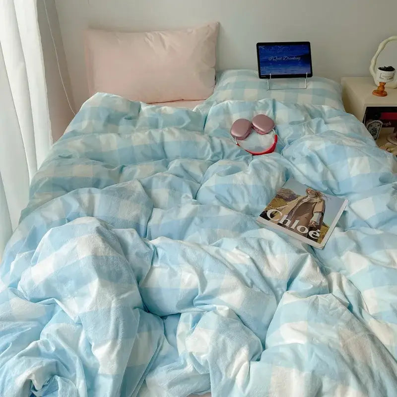 Pink Gingham Cotton Bedding