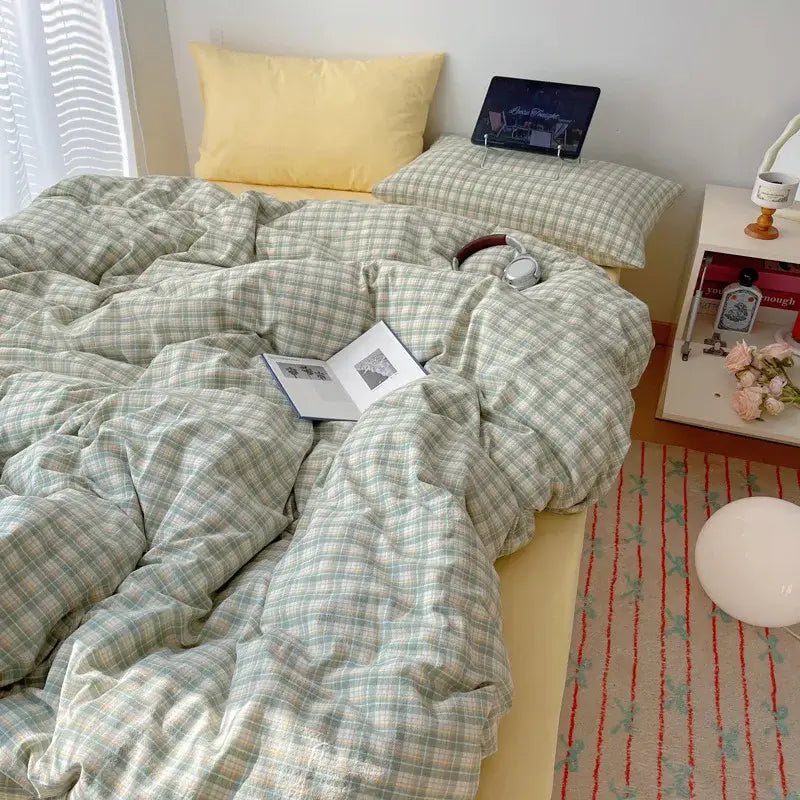 Pink Gingham Cotton Bedding