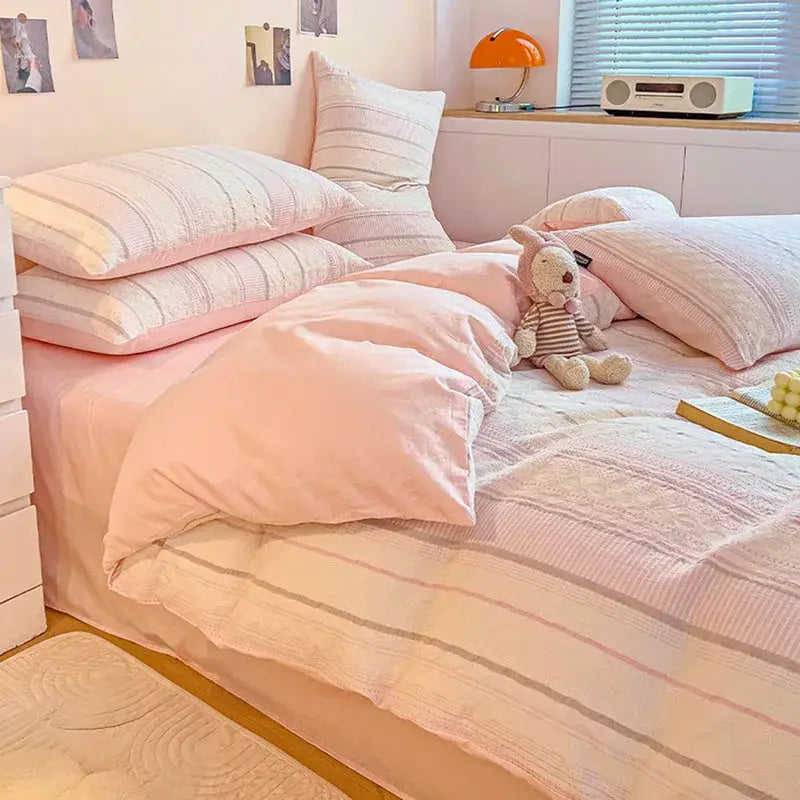 Pink Stripe Jacquard Bedding