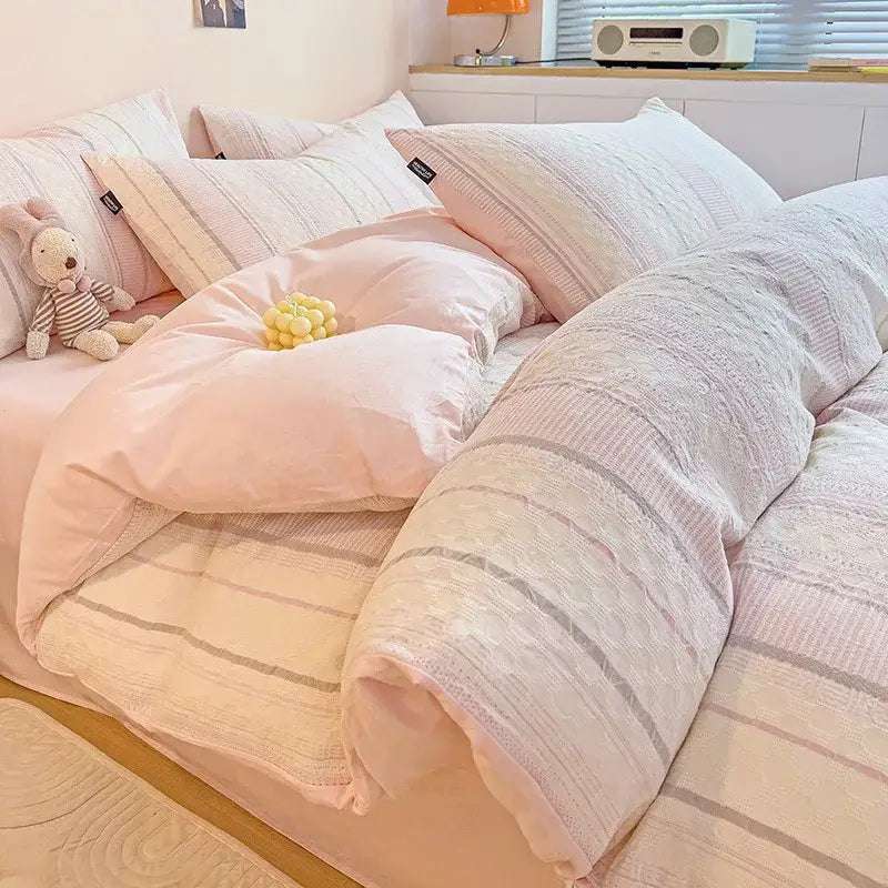 Pink Stripe Jacquard Bedding