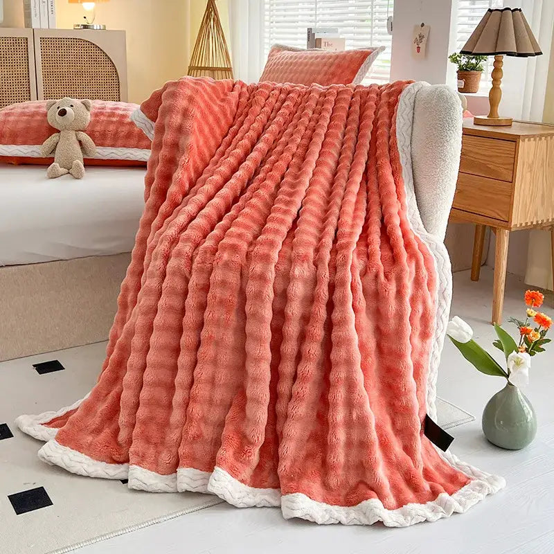 Pink Faux Rabbit-Fur Throw Blanket