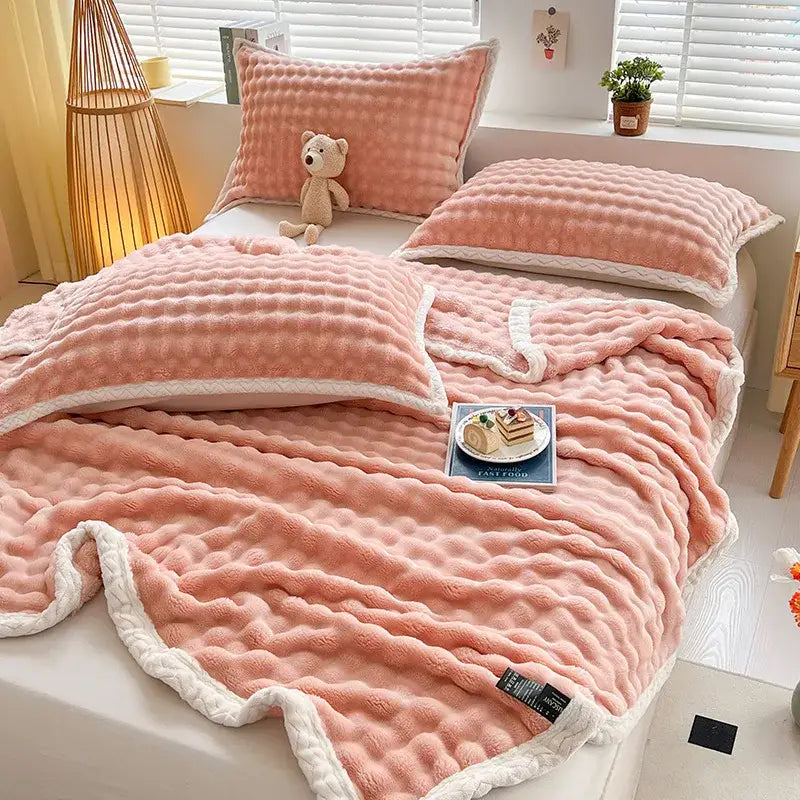 Pink Faux Rabbit-Fur Throw Blanket