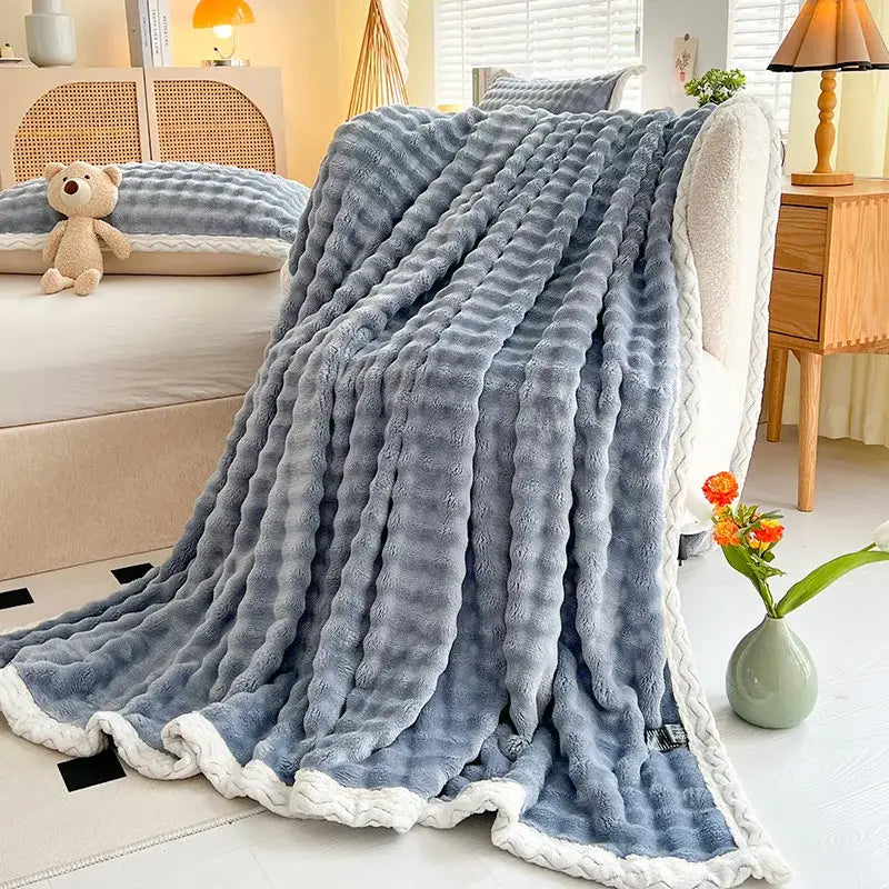 Pink Faux Rabbit-Fur Throw Blanket
