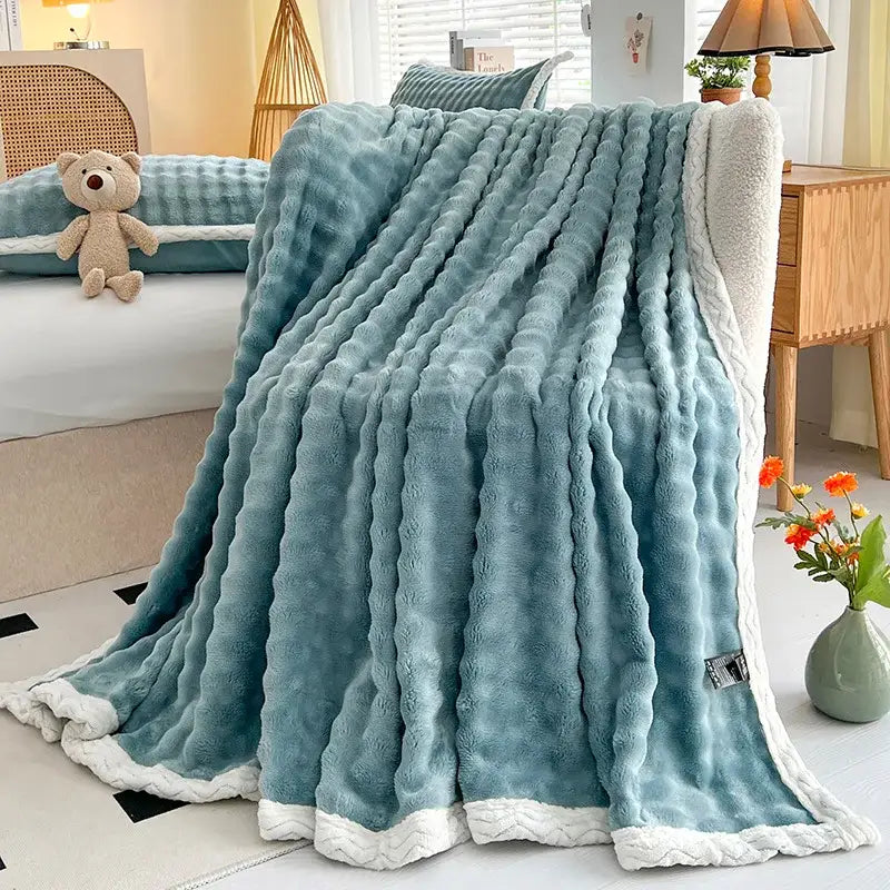 Pink Faux Rabbit-Fur Throw Blanket