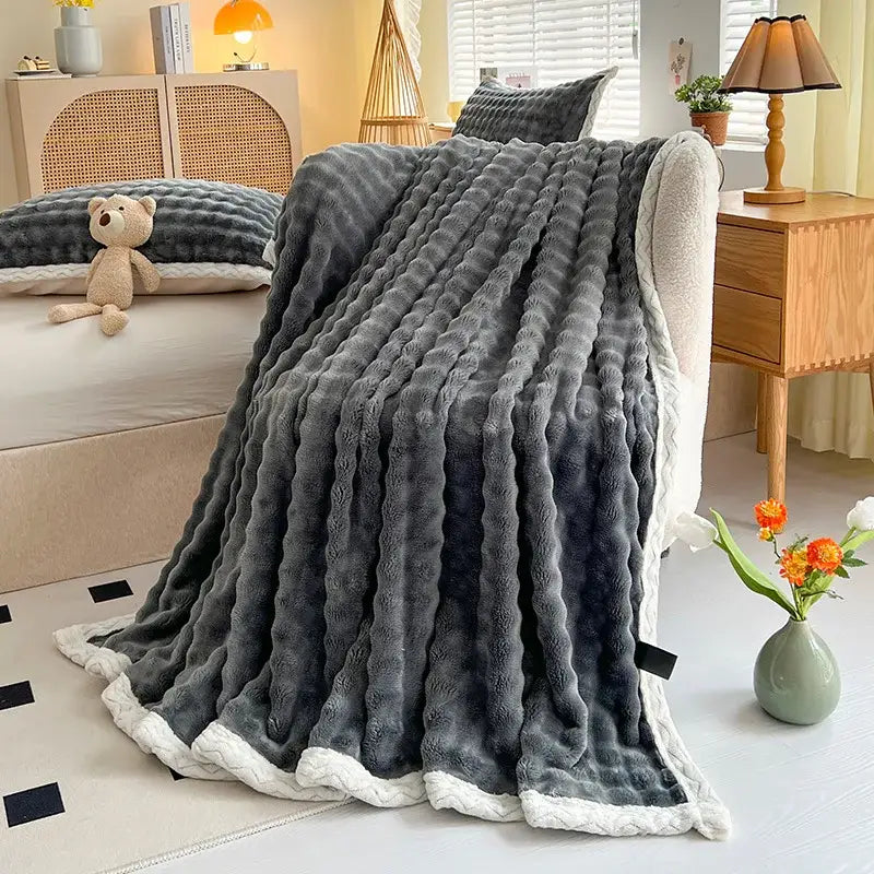 Pink Faux Rabbit-Fur Throw Blanket