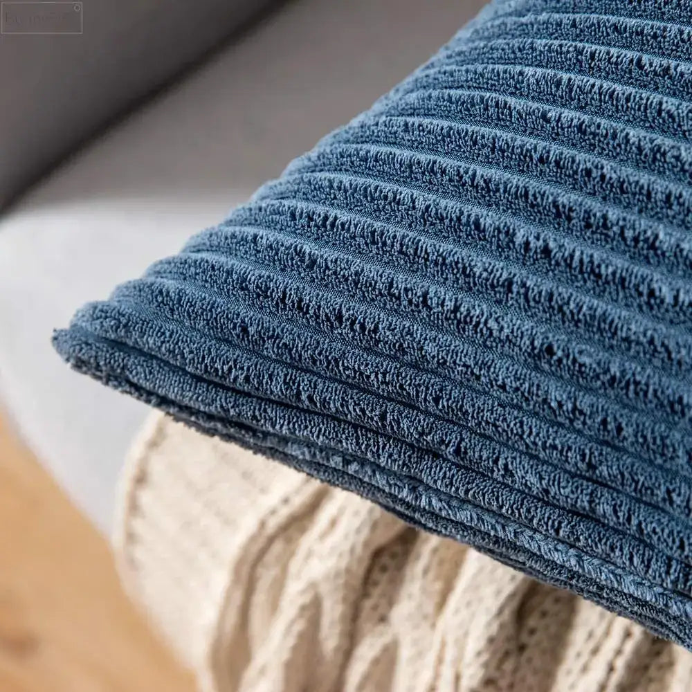 Blue Striped Corduroy Pillow