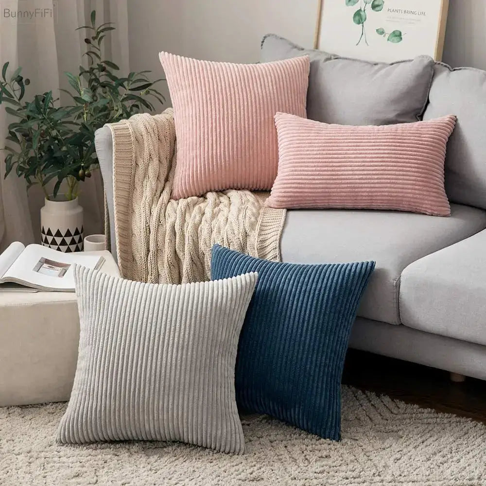 Blue Striped Corduroy Pillow