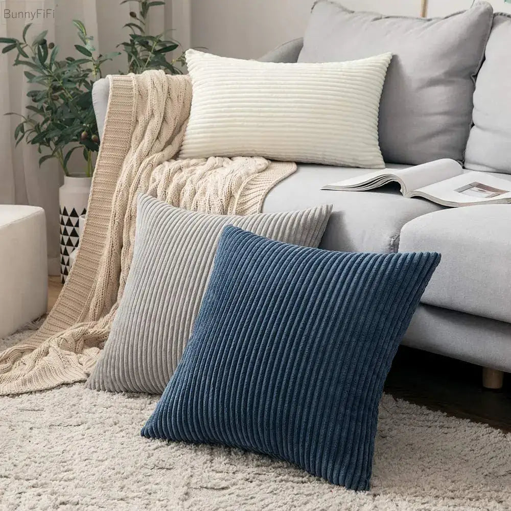 Blue Striped Corduroy Pillow