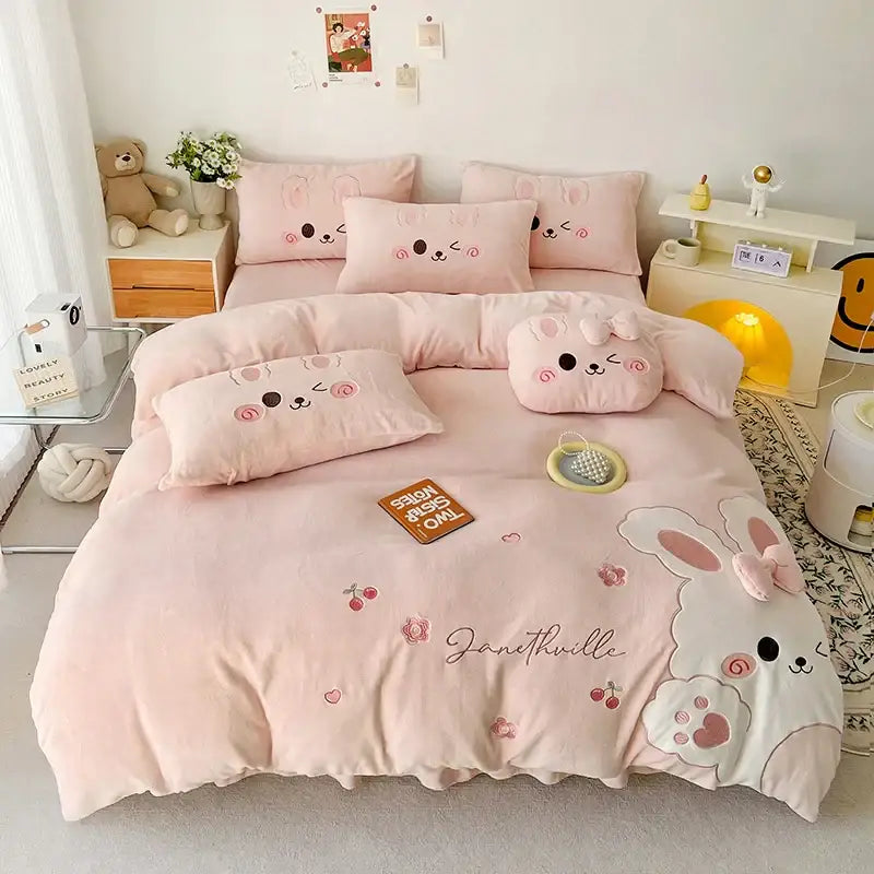 Pink Rabbit Applique Bedding