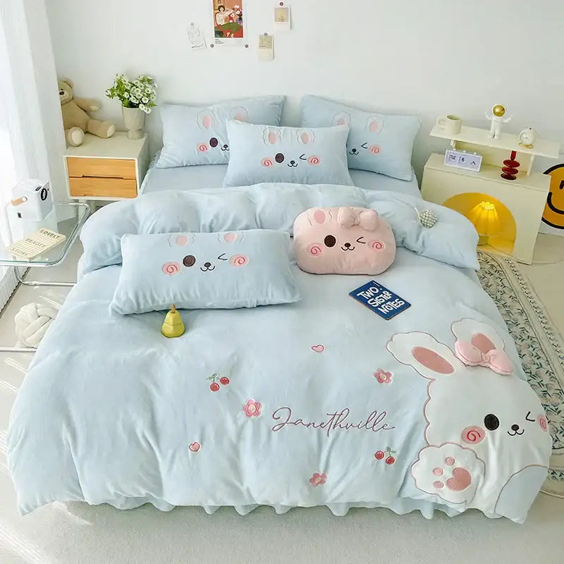 Pink Rabbit Applique Bedding