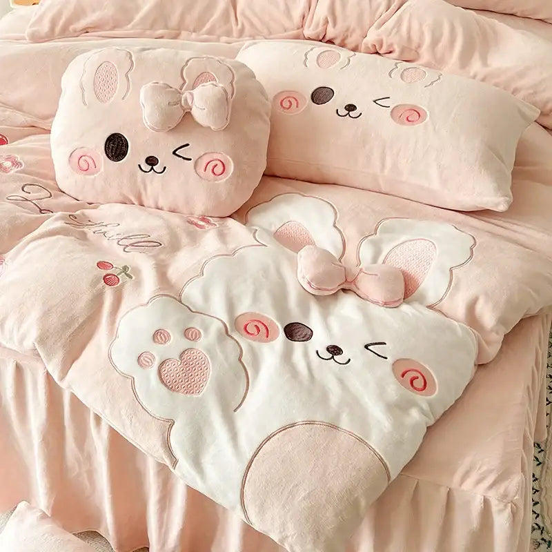 Pink Rabbit Applique Bedding