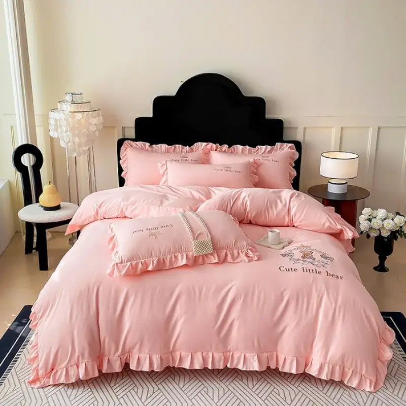 Pink Bear Cotton Bed Skirt