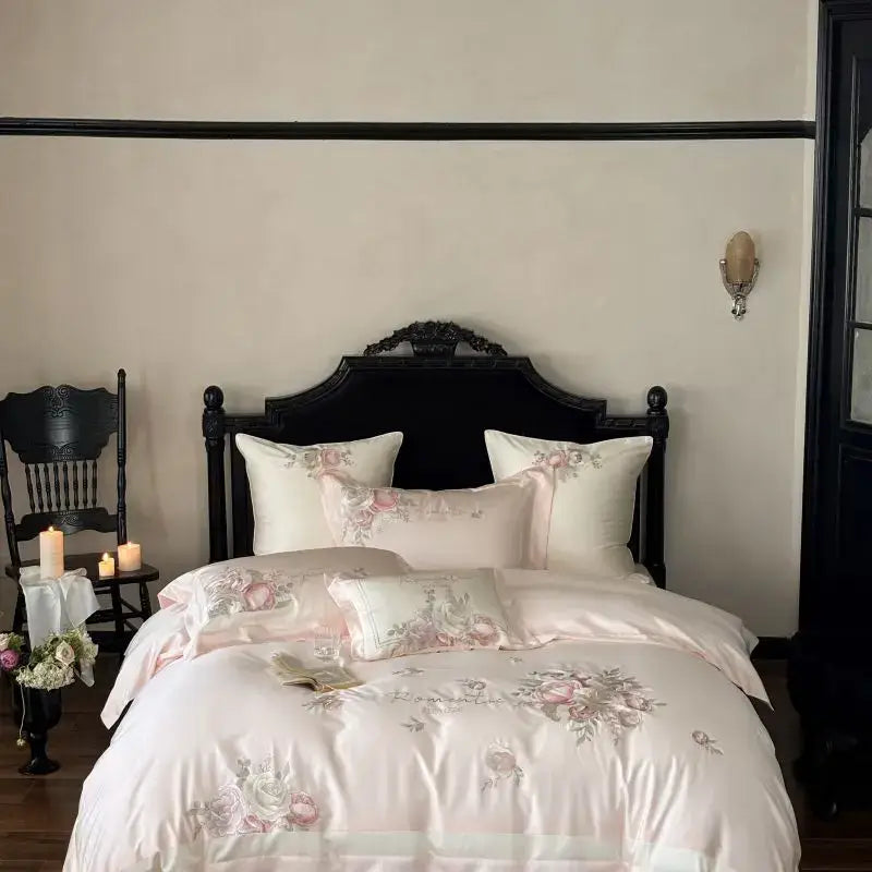 Pink Gray Embroidered Bedding