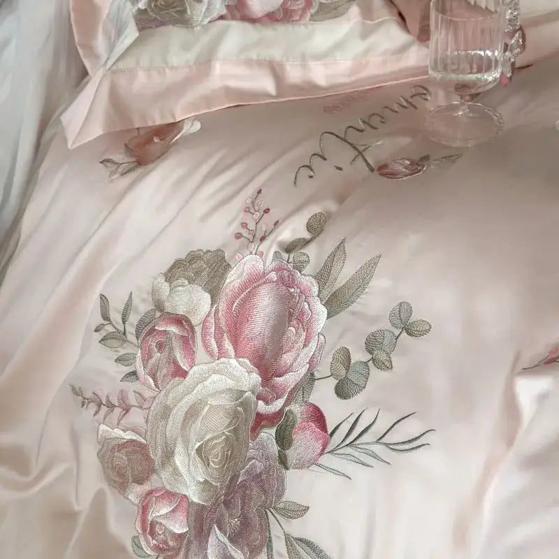 Pink Gray Embroidered Bedding