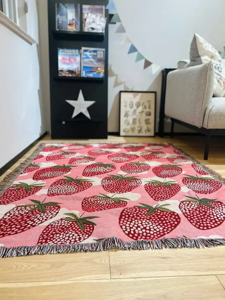 Pink Strawberry Knitted Blanket