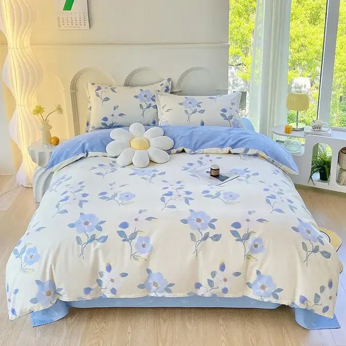 Floral Cotton Bedding Set with Satin Finish