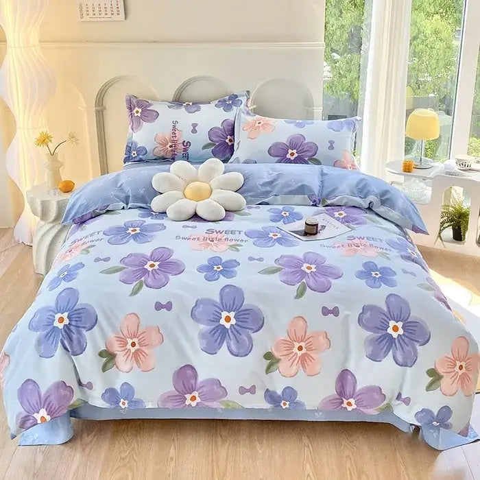 Floral Cotton Bedding Set with Satin Finish