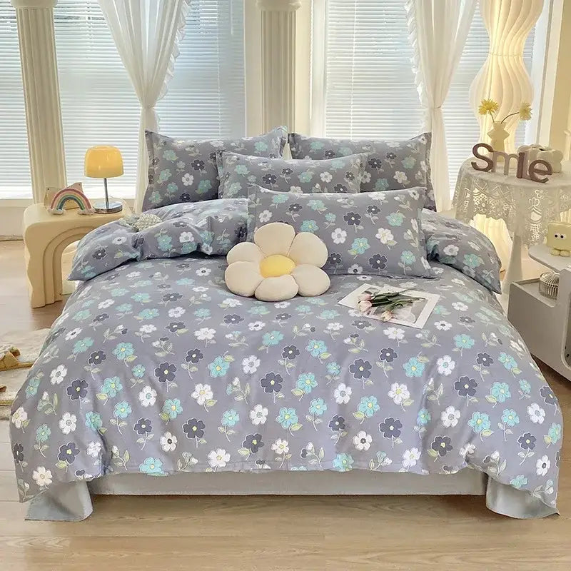 Floral Cotton Bedding Set with Satin Finish