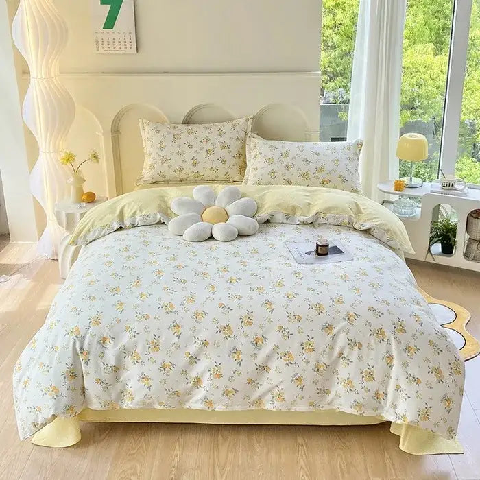 Floral Cotton Bedding Set with Satin Finish