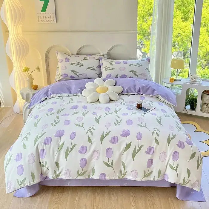 Floral Cotton Bedding Set with Satin Finish