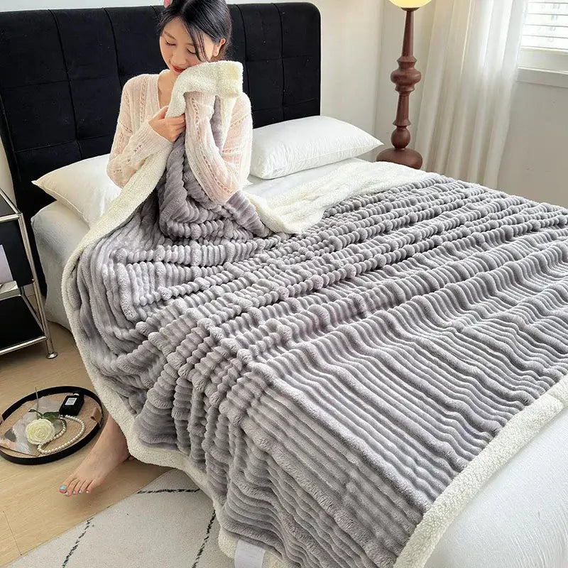 Gray Sherpa Wool Blanket